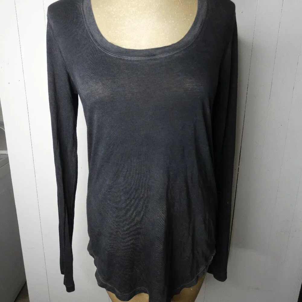 Cotton Citizen Women's S Grey Long Sleeve Burnout Top Scoop Neck Modal & Cotton - Picture 11 of 11